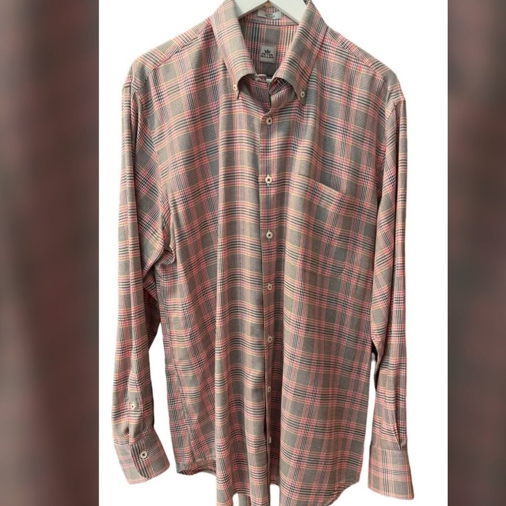 Peter Millar Plaid Cotton Long Sleeve Button Down Dress Shirt Men's size L - Picture 2 of 7